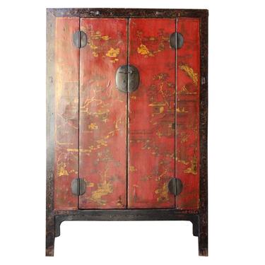 Chinese Vintage Red Golden Scenery Armories  Storage Cabinet cs4988S