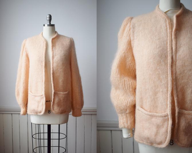 Mohair Wool Sweater  Vintage 80s Mid Sheer Long sleeve Fuzzy Fluffy Pullover Size Large