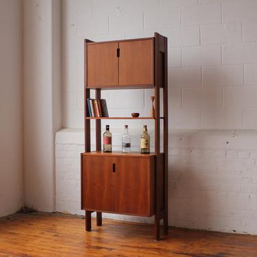 MCM Walnut Free-Standing Modular Wall Unit with Record Cabinet 