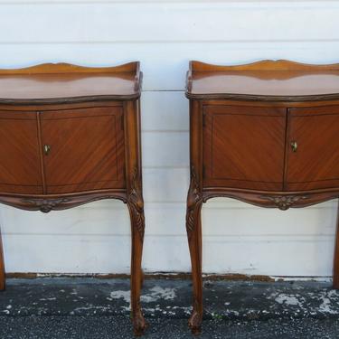 French Carved Cherry Tall Pair of Nightstands Side End Bedside Tables 1945