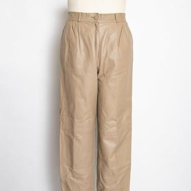 1980s Leather Pants Taupe High Waisted M 