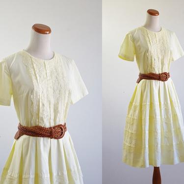 Vintage 60s Full Skirt Dress, Yellow Dress, Short Sleeve Dress, 1960s Dress, Spring Easter Dress, Cupcake Dress, Bust 38 Medium Large 
