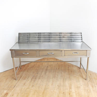 Mid Century Medical Lab Desk Stainless Steel Console Table Industrial Vintage Filing Organizer 