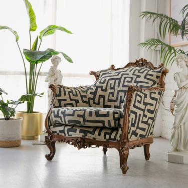French Parlor Chair in Geometric Fabric
