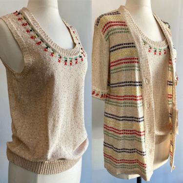 Vintage 70s BEADED + EMBROIDERED Sweater Set / Vest + Cardigan / Rochelle NWT 