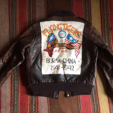 Midcentury WW2 Flying Tigers Commemorative Hand Painted Leather Bomber Jacket by HighEnergyVintage