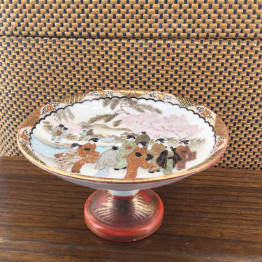 Antique Japanese Kutani Tazza Cherry Blossom Viewing Dish 
