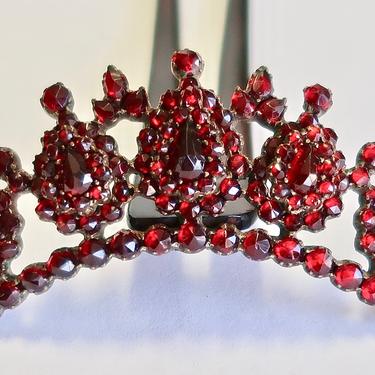 Bohemian Garnet Hinged Hair Comb, Antique Garnet Hairpin, Edwardian Garnet Hair Pin, Bridal Comb, Hair Ornament, Valentine's Gift for Her 