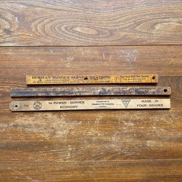 Vintage Lot of 3 Wood Advertising Gas Tank Measurers Red Crown None-Such Fordson Oil 