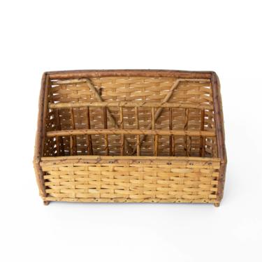 Vintage Woven Wicker and Bamboo Desk Organizer 