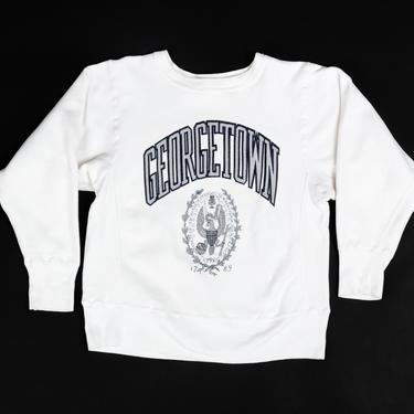 Vintage Georgetown University Sweatshirt - Small | 80s 90s Sand Knit MacGregor White Collegiate Pullover 