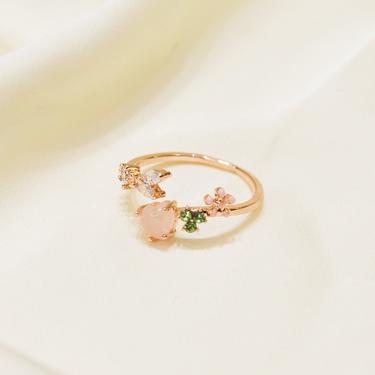 Flower ring, rose gold ring, cz ring, stackable ring, adjustable ring, floral ring, Dainty stackable rings, open ring, pink floral ring R017 