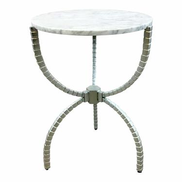 Worlds Away Modern White Marble Cleveland Side Table