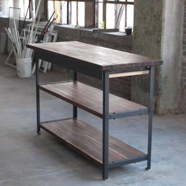 Walnut Kitchen Table Industrial Modern island metal machine base by CamposIronWorks
