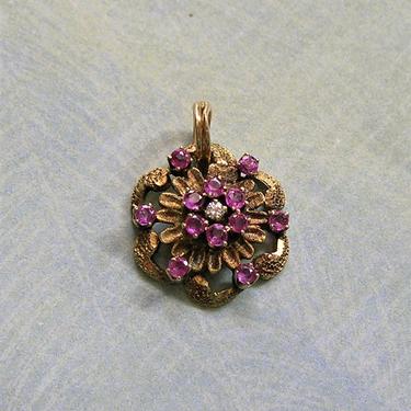 Vintage 14K Gold, Ruby and Diamond Pendant, Old Ruby Pendant (#3914) 