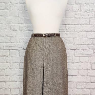 Vintage 70s Brown Wool Skirt with Belt // A Line Pleated Skirt 