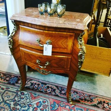 Louis XV style marble top Bombe chest. $250