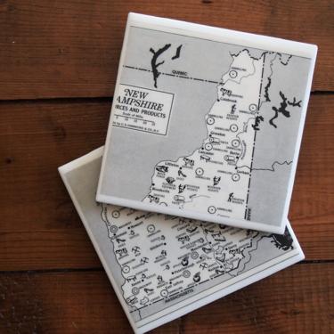 1954 New Hampshire Vintage Economic Map Coasters - Ceramic Tile Set of 2 - Repurposed 1950s Hammond Atlas - Handmade - Resources Products 