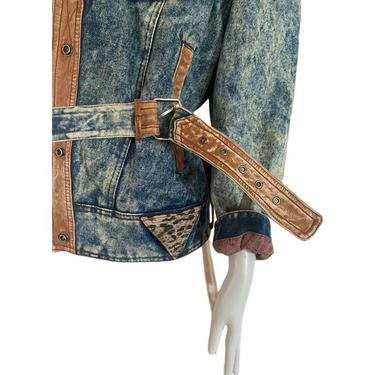 80s 90s vintage acid washed jean jacket, cheetah print stone washed jacket, animal print denim jacket, unisex women’s vintage coat 