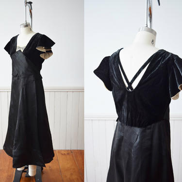 Edwardian Flutter Sleeve Wrap Dress |  Antique Velvet and Satin Dress | S 