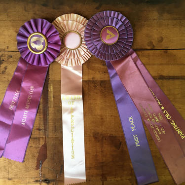 Lot Of 3 Vintage Art Awards, Painting Oils Acrylics, Artist's Ribbons, Purple Pink Award Ribbons, Atlanta Georgia 