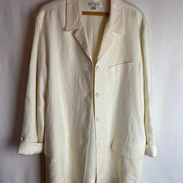 90’s linen blazer~ oversized boxy off white~ boho- beachy style~ wrinkly worn in look~ women’s size XL 