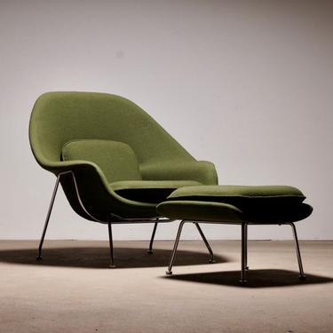 Vintage Green Wool Eero Saarinen Womb Chair by Knoll 