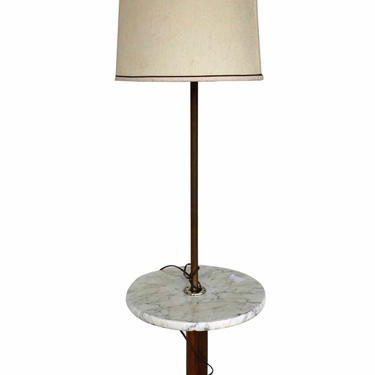 Mid Century marble and wood table lamp 