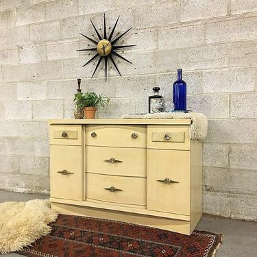 LOCAL PICKUP ONLY Vintage Stanley Dresser Retro 1960&#39;s Mid Century Modern Blonde Wood Bureau with 3 Drawers and 2 Cabinets + Metal Hardware by RetrospectVintage215