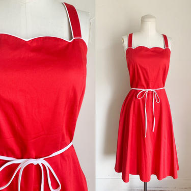 Vintage Red and White Scalloped Sundress / L-XL 
