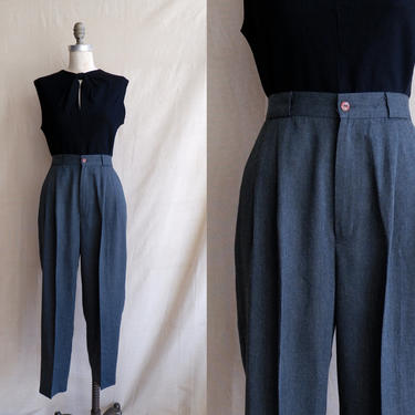 Vintage 80s Charcoal Trousers/ 1980s High Waisted Grey Pleated Pants/ Size 28 Medium 