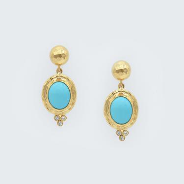 Turquoise Cabochon & Diamond Earrings