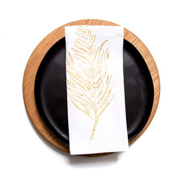 Feather White Linen Dinner Napkin in Gold