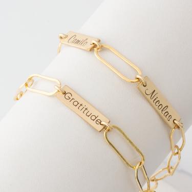 Personalized Gold Paperclip Bracelet • Paperclip Chain • Name Bar Necklace • Large Silver or Gold Link Chain Custom Bracelet • Gift for Her 
