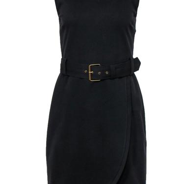Tory Burch - Black Sleeveless Belted Sheath Dress w/ Draped Skirt Sz S