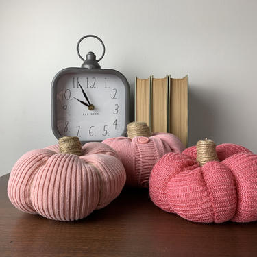 Handmade sweater pumpkins, set of 3, shades of blush pink, medium 