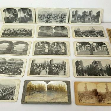 Antique LOT OF 18 WORLDLY TRAVEL STEREOVIEW PHOTOGRAPH CARDS Cairo Japan Chicago