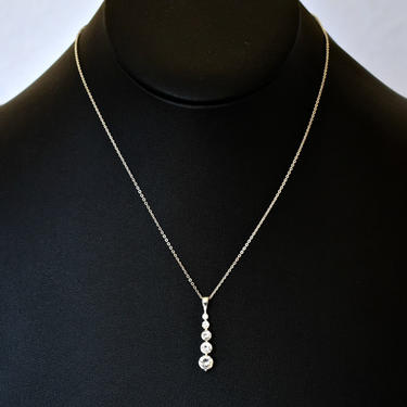 90&#39;s sterling clear graduated tourmaline elegant minimalist bling pendant, lovely 925 silver white gemstones teardrop princess necklace 