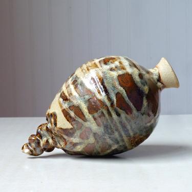 Studio Pottery Bud Vase Weed Pot Pinched Form Celadon Crackle Glaze 