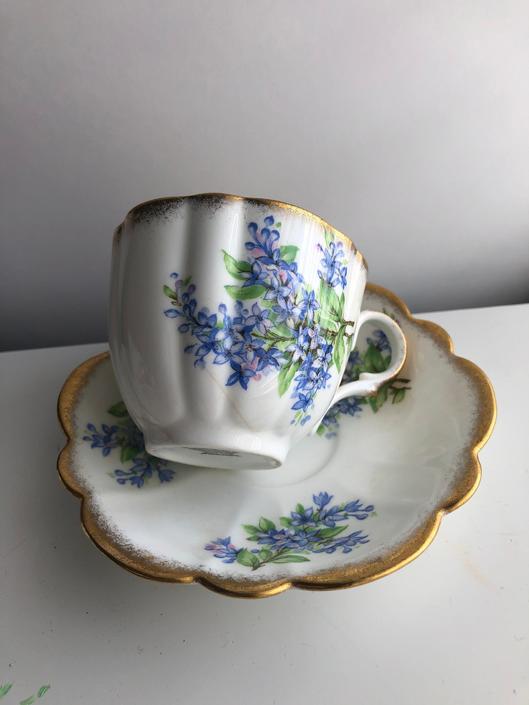 Vintage Paragon Teacup and Saucer with Blue & Purple Forget Me Nots Excellent Condition