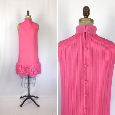 Vintage 60s dress | Vintage pink chiffon pleated ruffle cocktail dress | 1960s Carlye party dress 