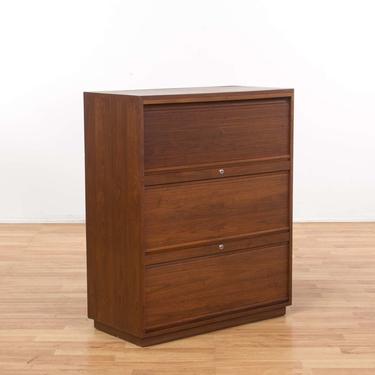 Mid Century Modern Wood File Cabinet W/ Keys