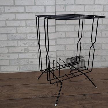 Mid Century Black Wire Record Player Record Rack Stand 