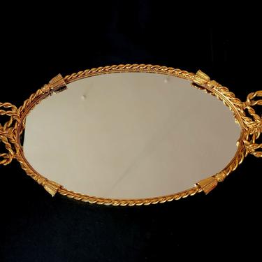 Matson Ormolu Rope and Tassel Oval Mirrored Vanity Tray / Mirror 