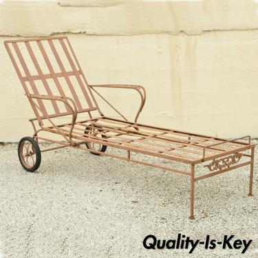 Antique Wrought Iron French Victorian Reclining Patio Garden Chaise Lounge Chair