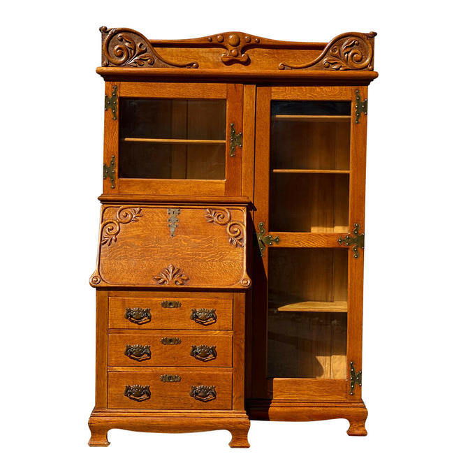 Antique Victorian Quartersawn Oak, Antique Secretary Bookcase Side By