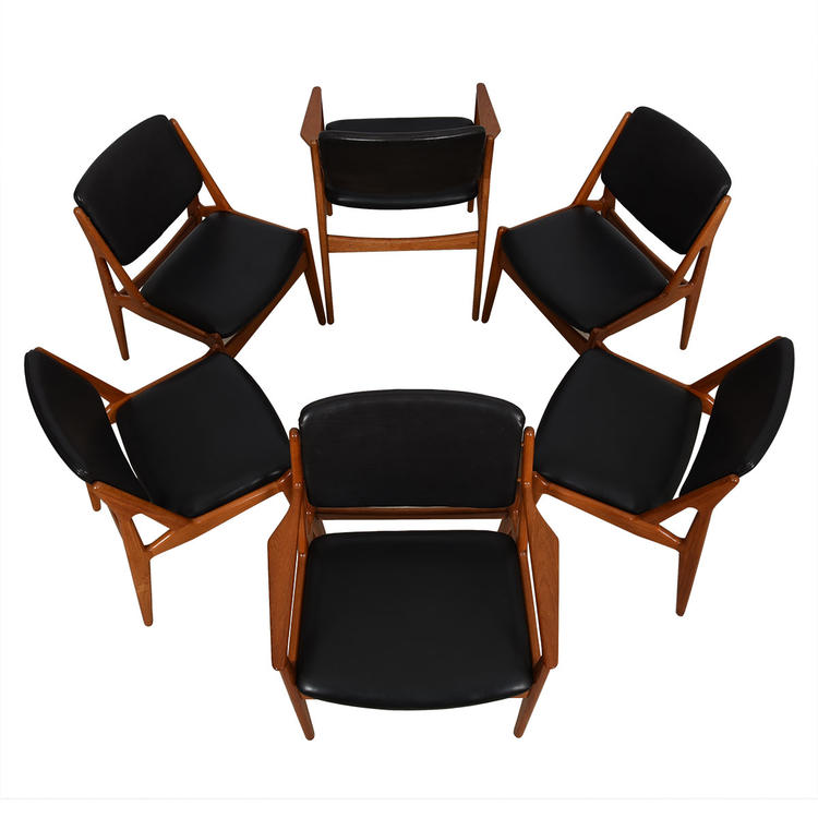 Set of 6 Arne Vodder Danish Teak Dining Chairs 2 Arm + 2 Side