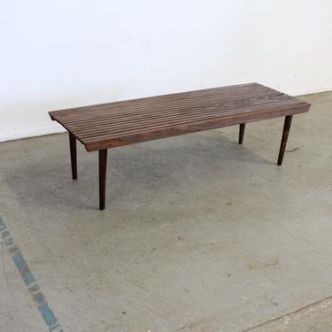 Mid-Century Modern Walnut Slat Bench End/Coffee Table 