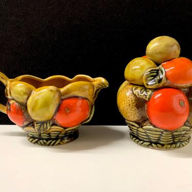 Vintage Inarco Ceramic Lidded Sugar and Creamer &amp;quot;Orange Spice&amp;quot; Pattern Mid Century Japan Majolica 