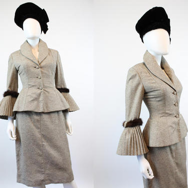 1950s Lilli Ann TWEED and MINK suit xs | new fall 